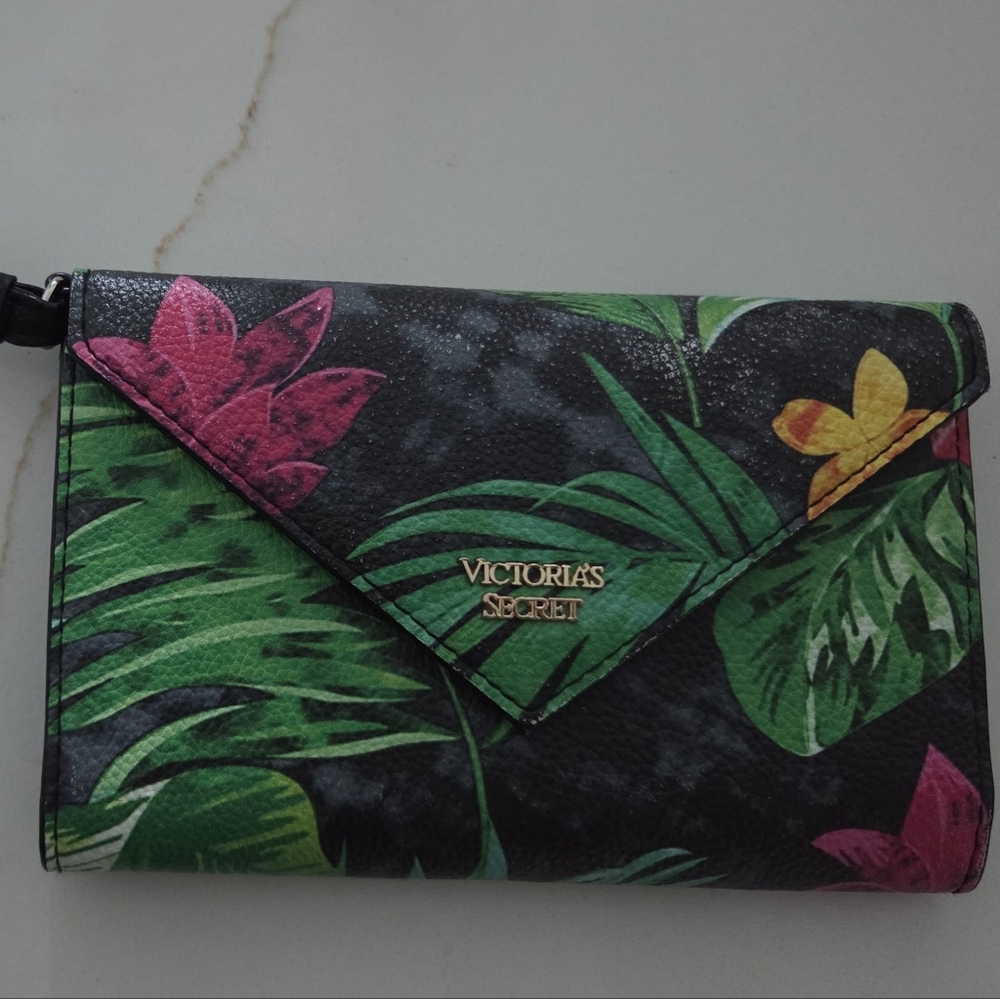 Victoria's Secret Floral Wristlet Clutch - Black and Green